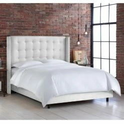 Discount 🥰 Skyline Furniture California King Skyline Nail Button Wingback Premier Upholstered Panel Bed ❤️ -Beds Shop detailSKY1494
