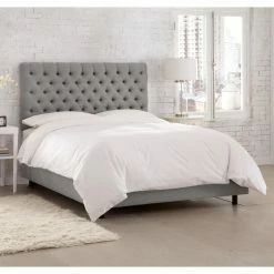 Budget 🥰 Skyline Furniture California King Skyline Diamond Tufted Linen Upholstered Panel Bed 💯 -Beds Shop detailSKY1732