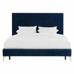 Deals ✔️ King TOV Furniture Delilah Navy Textured Velvet Low Profile Bed ⭐ -Beds Shop detailTOVF347