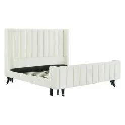 Buy 🤩 King TOV Furniture Waverly Cream Velvet Upholstered Low Profile Bed 😉 -Beds Shop detailTOVF351