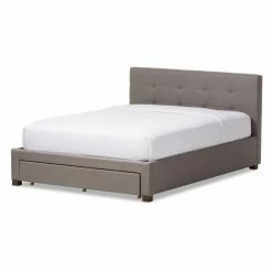 Cheap 👍 King Baxton Studio Brandy Modern And Contemporary Grey Fabric Upholstered Platform Bed With Storage Drawer 🎉 -Beds Shop detailWSI3242