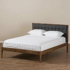Buy 🤩 King HN Home Strutt Mid-Century Modern Solid Wood Platform Bed 🎁 -Beds Shop detailWSI3485