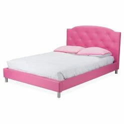Cheapest 😉 Baxton Studio Canterbury Hot Pink Faux Leather Queen Size Platform Bed 👍 -Beds Shop detailWSI3518