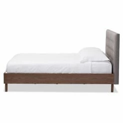 Budget 🔔 Baxton Studio Alinia Gray Fabric Upholstered Walnut Queen Size Platform Bed 👍 -Beds Shop detailWSI3522