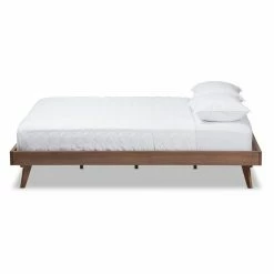 Discount ⭐ King HN Home Scott Mid-Century Modern Walnut Brown Finished Solid Wood Platform Bed Frame 🎁 -Beds Shop detailWSI3680