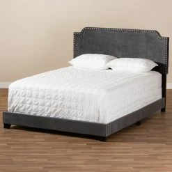Coupon 🌟 King Baxton Studio Darcy Velvet Upholstered Low Profile Bed 😉 -Beds Shop detailWSI4042