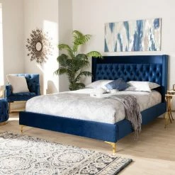 Promo 🎉 King Baxton Studio Valery Upholstered Platform Bed 😍 -Beds Shop detailWSI4392