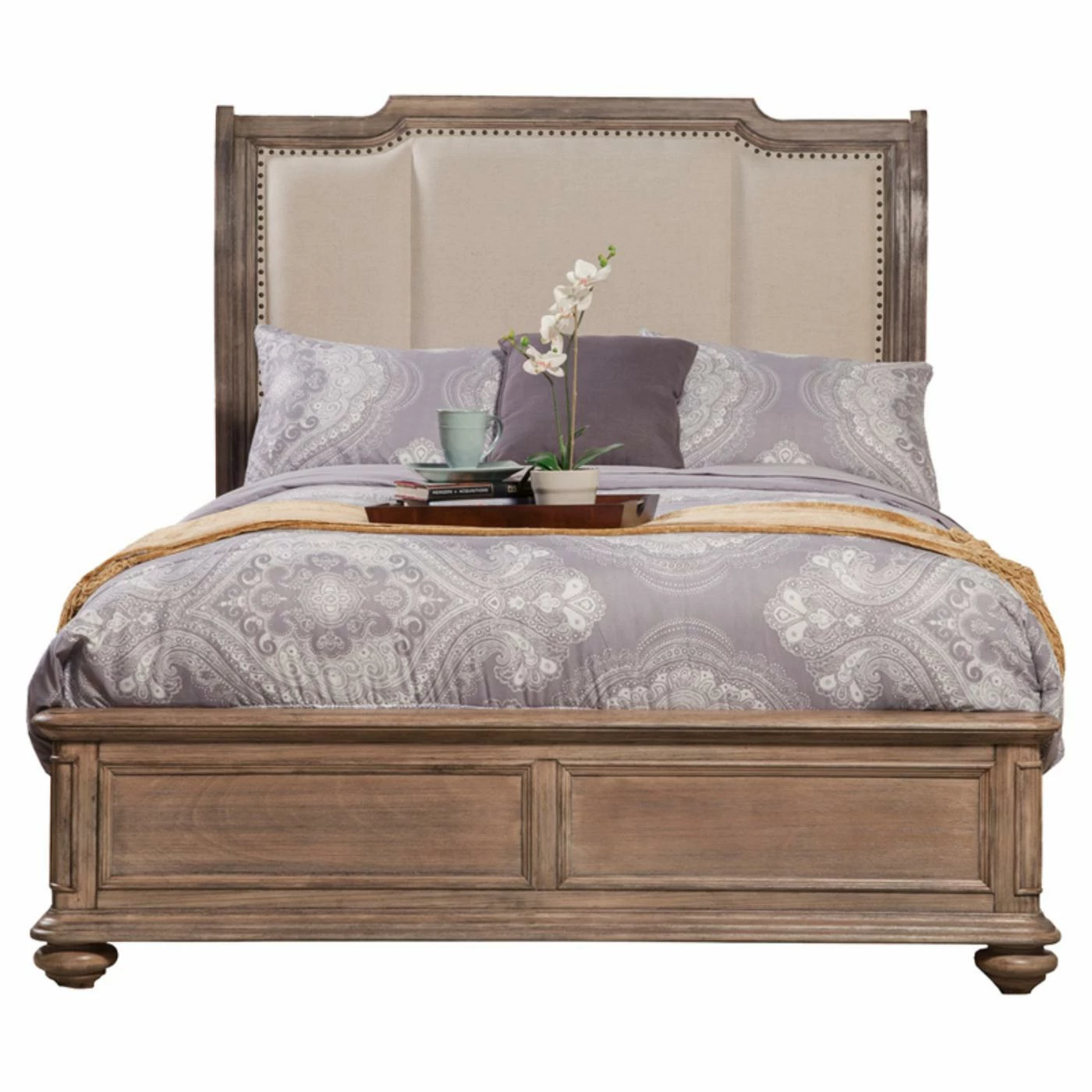 Discount π California King Alpine Furniture Melbourne Upholstered Sleigh Bed - French Truffle π 4 Discount π California King Alpine Furniture Melbourne Upholstered Sleigh Bed - French Truffle π - Image 2