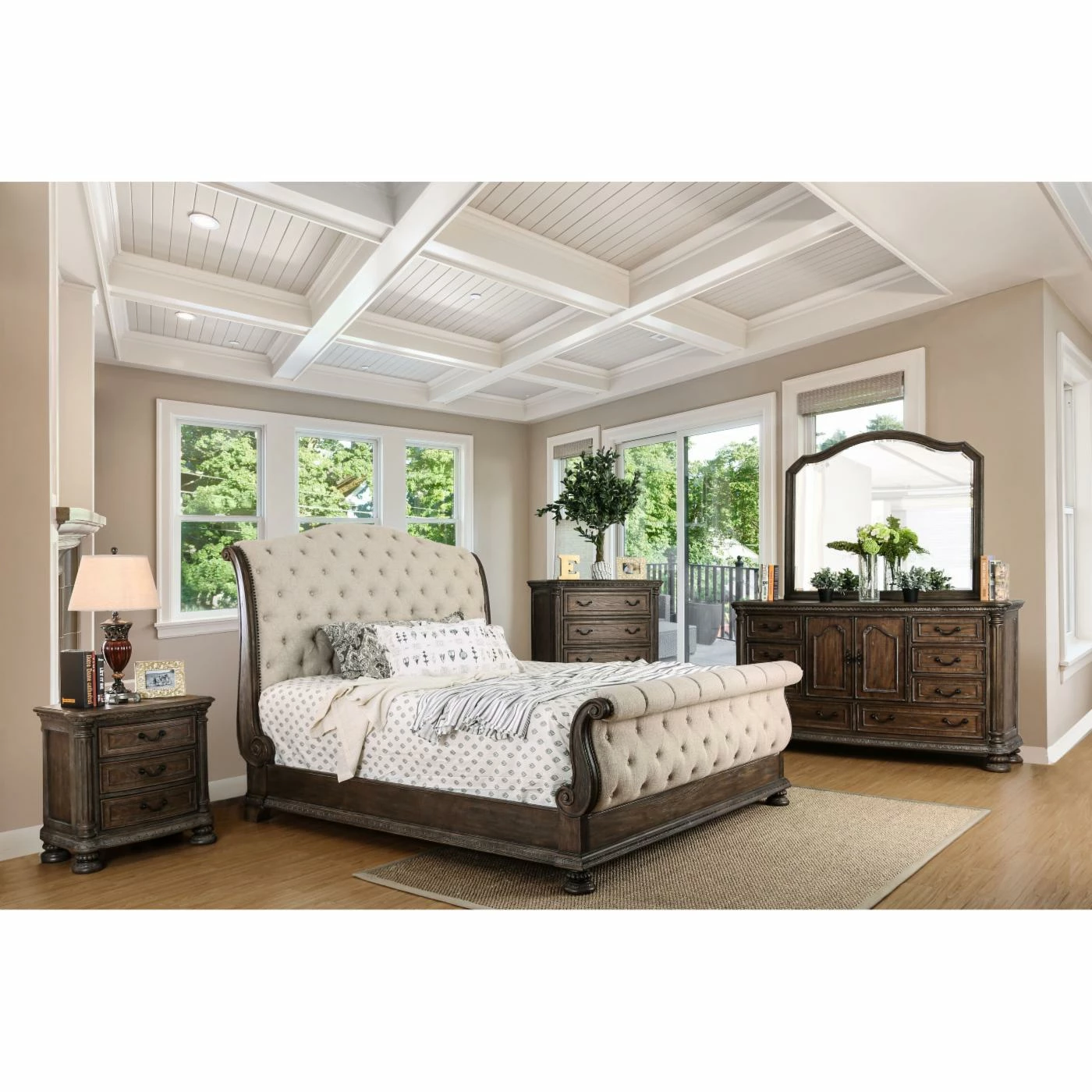 Best Sale π Queen Furniture Of America Cleon III Traditional Tufted Fabric Sleigh Bed π 4 Best Sale π Queen Furniture Of America Cleon III Traditional Tufted Fabric Sleigh Bed π - Image 2