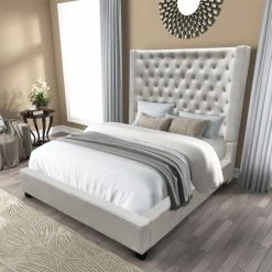 Buy 🧨 California King Best Master Furniture Jamie Upholstered Tower Low Profile Bed 🎁 -Beds Shop inuseFIRR144