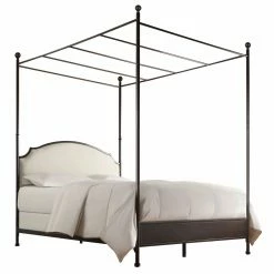 Outlet 🥰 King HN Home Redding Transitional Upholstered Metal Canopy Bed 🎉 -Beds Shop inuseHME2879
