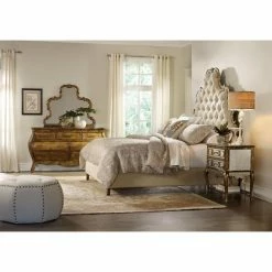 Promo 🌟 California King Hooker Furniture Sanctuary Tufted Mirrored Bed 🎉 -Beds Shop inuseHOOK4073