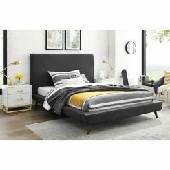 Cheapest ⌛ King Loft Lyfe Gricelda Upholstered Linen Platform Bed ⭐ -Beds Shop inuseINSP191