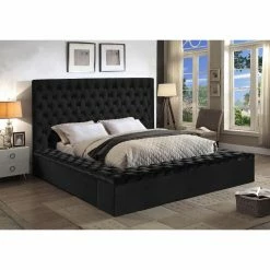 Promo 🛒 King Meridian Furniture Inc Bliss Velvet Platform Storage Bed 🎉 -Beds Shop inuseMERI459