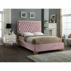 Cheapest 💯 King Meridian Furniture Inc Lana Tufted Low Profile Bed 🎉 -Beds Shop inuseMERI596