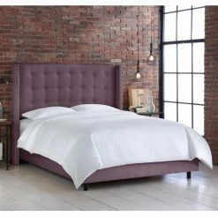 Discount 🥰 Skyline Furniture California King Skyline Nail Button Wingback Premier Upholstered Panel Bed ❤️ -Beds Shop inuseSKY1494