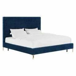Deals ✔️ King TOV Furniture Delilah Navy Textured Velvet Low Profile Bed ⭐ -Beds Shop inuseTOVF347