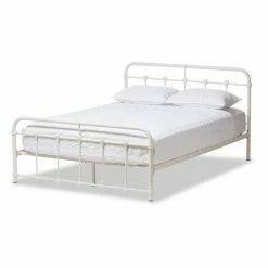 Promo ❤️ Queen Baxton Studio Mandy Industrial White Finish Metal Platform Bed 😍 -Beds Shop inuseWSI3243