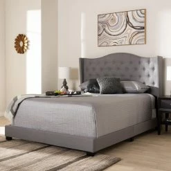 Cheap 🎁 Queen HN Home Pearland Transitional Upholstered Low Profile Bed ❤️ -Beds Shop inuseWSI4038