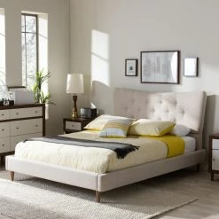 Budget 💯 King HN Home Rennie Mid-Century Modern Button Tufted Upholstered Platform Bed 😀 -Beds Shop inuseWSI4299