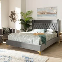 Promo 🎉 King Baxton Studio Valery Upholstered Platform Bed 😍 -Beds Shop inuseWSI4392