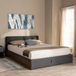 Cheapest 😍 Queen HN Home Goff Mid-Century Modern Storage Platform Bed 🎁 -Beds Shop inuseWSI4393
