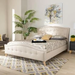 Best deal 🎁 King Baxton Studio Felisa Tufted And Upholstered Platform Bed 🧨 -Beds Shop inuseWSI4591