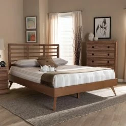 Best reviews of ✨ Queen HN Home Krier Mid-Century Modern Wood Platform Bed 💯 -Beds Shop inuseWSI4596