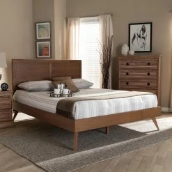 Brand new ⭐ King HN Home Lohk Mid-Century Modern Wood Platform Bed 🎁 -Beds Shop inuseWSI4600