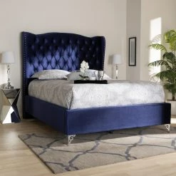 Best Sale π₯ King Baxton Studio Hanne Velvet Upholstered Wingback Bed π₯° 12 Best Sale π₯ King Baxton Studio Hanne Velvet Upholstered Wingback Bed π₯° -Beds Shop inuseWSI4610