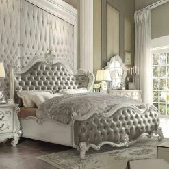 Hot Sale ⌛ California King Acme Furniture Versailles Low Profile Faux Leather Bed 🤩