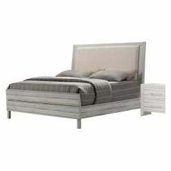 Flash Sale 🔥 King Acme Furniture Shayla Fabric And Antique White Panel Bed 👏