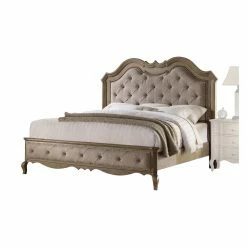 Cheap 🥰 Queen Acme Furniture Chelmsford Beige Fabric And Antique Taupe Panel Bed 👍