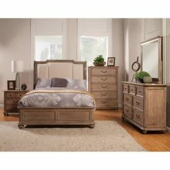 Discount π California King Alpine Furniture Melbourne Upholstered Sleigh Bed - French Truffle π