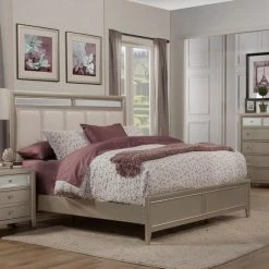 New π₯ Queen Alpine Furniture Silver Dreams Upholstered Panel Bed π§¨