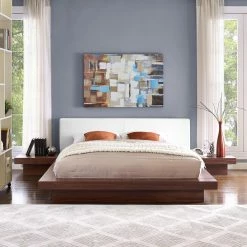 New π Modway Freja Faux Leather Platform Bed With Nightstands - Queen β€οΈ