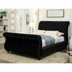 Cheap 💯 California King Furniture Of America Carlina Contemporary Tufted Flannelette Platform Sleigh Bed 🔔