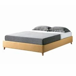 Best Sale 😉 Queen Furniture Of America Rina Mid-Century Upholstered Foundation Bed - Yellow 👏