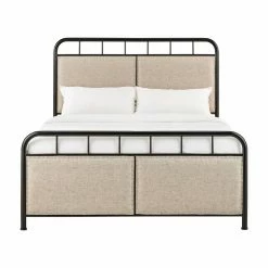 Best Sale 👍 Queen Weston Home Black Metal Panel Bed With Upholstered Headboard And Footboard 🥰