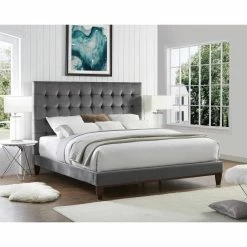 Wholesale 👏 King Inspired Home Scott Velvet Upholstered Platform Bed 🥰