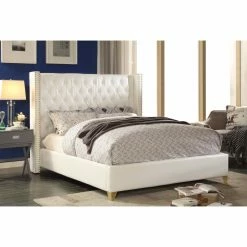 Coupon 🔔 King Meridian Furniture Inc Soho White Bonded Leather Platform Bed 🧨
