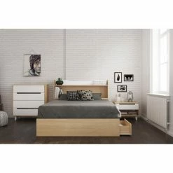 Cheap 😀 Queen Nexera Karlstad 3 Drawer Natural Maple Storage Bed 🎁