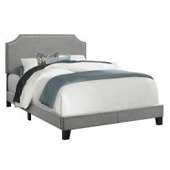 Buy 🛒 Queen Monarch Specialties Linen With Nailhead Trim Bed 😀