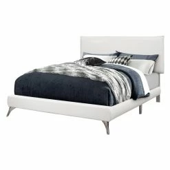 Cheapest 🌟 Queen Monarch Specialties Mid-Century Modern Faux Leather Upholstered Panel Bed ✔️