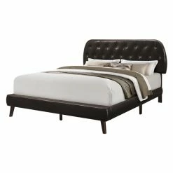 Cheapest 🧨 Queen Monarch Specialties Retro Tufted Faux Leather Upholstered Panel Bed 👍