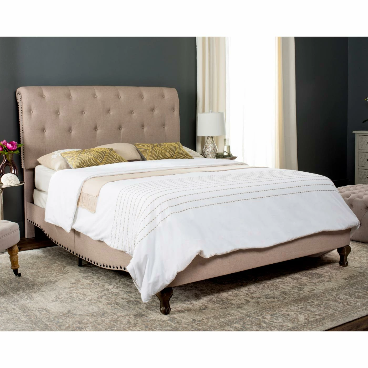 Cheapest π Queen Safavieh Hathaway Upholstered Platform Bed π 3 Cheapest π Queen Safavieh Hathaway Upholstered Platform Bed π
