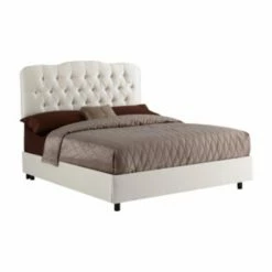 Deals ⭐ Skyline Furniture King Tufted II Shantung Upholstered Bed 😀