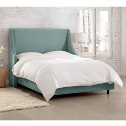 Best Pirce β€οΈ Skyline Furniture California King Swoop Arm Wingback Velvet Upholstered Bed π