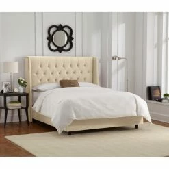 Outlet 😉 Skyline Furniture California King Skyline Nail Button Wingback Velvet Upholstered Bed 🤩