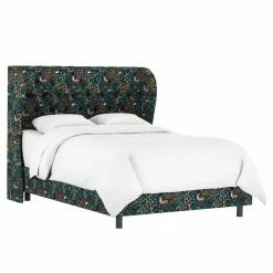 Promo 👍 California King Skyline Furniture Folkland Admiral Wingback Upholstered Low Profile Bed 🎉